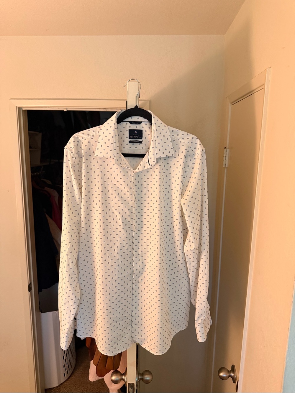 Ben Sherman White Dress Shirt with Navy Dot Microprint